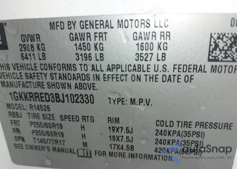 2011 GMC Acadia Slt-1 from USA, damaged, VIN 1GKKRRED3BJ102330